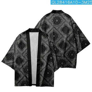 Anakardžių Gėlių Atspausdintas Juodos Vasaros Japonijos Prarasti Harajuku Kimono Megztinis Moterims, Vyrams, Cosplay Yukata