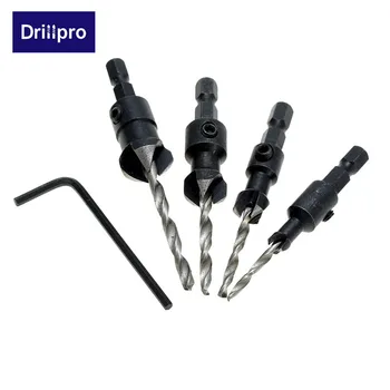 Drillpro 4pcs/set Dailidžių Countersink Grąžtas Nustatyti Medienos apdirbimo Įrankius #6 #10 #13 #16 Medienos Gręžimo