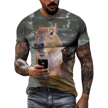 Naujas 3D Karšto Pardavimo Gyvūnų capybara juokinga t marškinėliai Vasarą Vyrams, Atsitiktinis Įdomus Spausdinti Tees Hip-Hop Street Stiliaus trumpomis Rankovėmis Viršūnes
