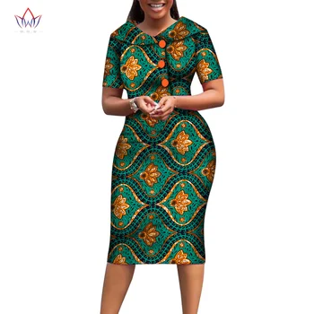 Afrikos Spausdinti Suknelės Moterims trumpomis Rankovėmis Vidurio suknelė Dashiki Tradicinių Drabužių Kelio ilgis Afrikos Dėvėti Ponios WY6482