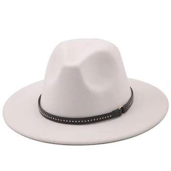 balta Platus Kraštų Paprasta Bažnyčia Derby Top Hat Panama Kietas Jaučiausi Fedoras Skrybėlę Vyrams, Moterims, dirbtinės vilnos Mišinys Džiazo Bžūp