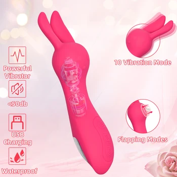 10 Dažnio Triušis AV Lazda Rankoje laikomo mobiliojo Silikono Vibratorius Klitorio Vibratoriai Moterų Seksualinio Žaislo G Spot Usb Vibratorius